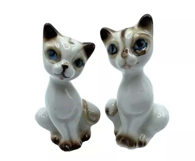 Vintage Bone China Siamese Cats Salt Pepper Shakers Blue Eyes Japan