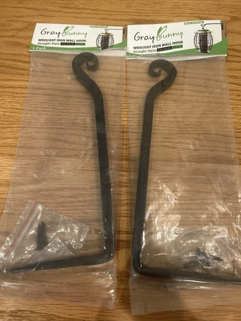 Grey Bunny PACK OF 2 10 inch Black Wrought Iron Hand Forged Decorative Hooks NEW
