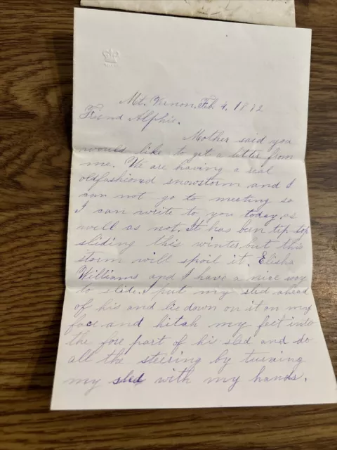 VINTAGE HAND WRITTEN Letter Dated Feb, 4 1872 Mt Vernon w/ Envelope to ...
