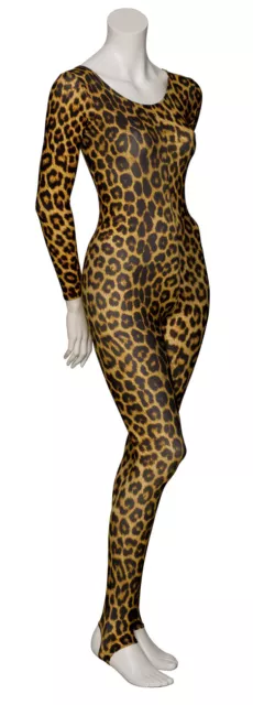 KDC012 Leopard Animal Print Long Sleeve Stirrup Dance Catsuit By Katz Dancewear