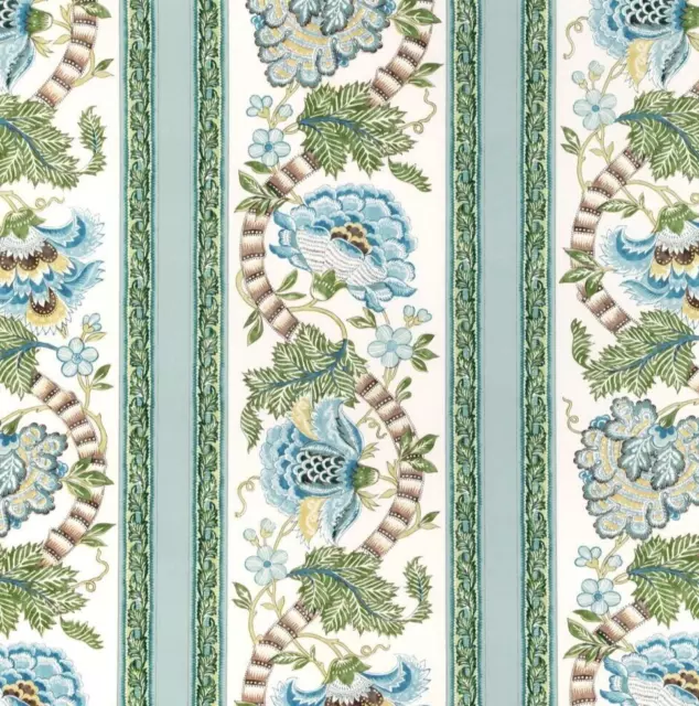 BRUNSCHWIG & FILS CURTAIN FABRIC DESIGN Lauris Print5.3  METRES AQUA/LEAF COTTON