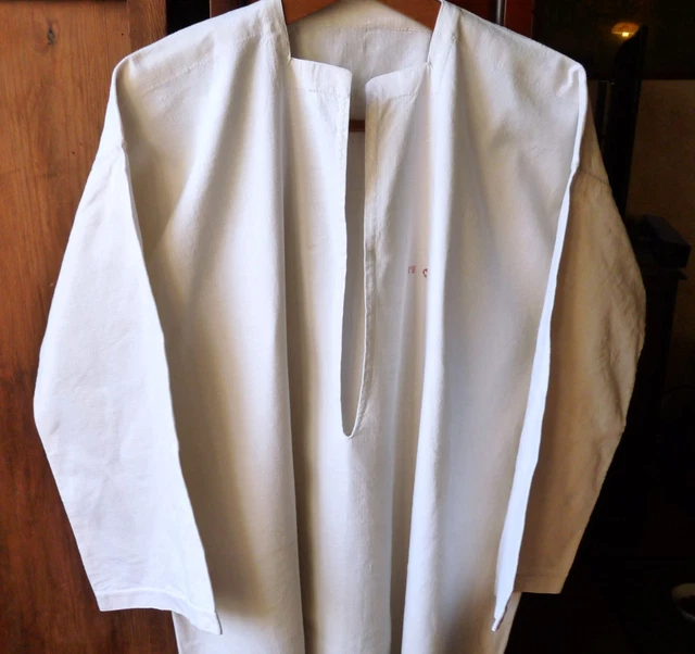Chemise De Nuit Ancienne En Lin Brodé - Taille 44 - Blanc - Très Bon état