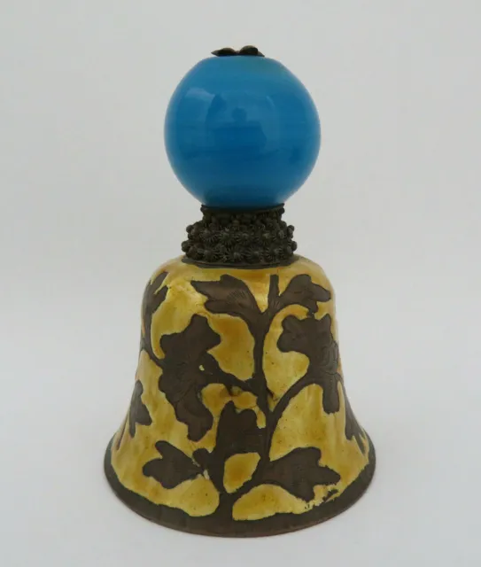 19th Century Chinese Mandarin Qing Enamel Bell Blue Peking Glass Hat Rank Badge
