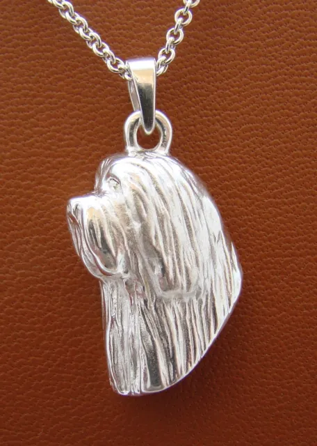Sterling Silver Bearded Collie Head Study Pendant
