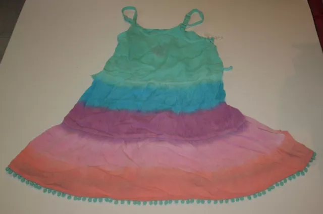 New Justice Girls Summer Cover Up Dress 12 Ombre Pompom 100% Viscose Pink Green