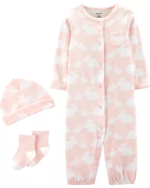 Carters Baby Girl Converter Gown Set Size Preemie Newborn 3 Months Pink Bunny