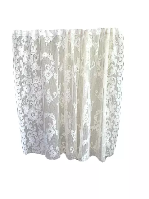 1 Vintage Beige Off White Lace Curtain Panel Short Valance Intricate Victorian