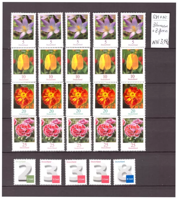 Bund postfrisch/** NN 3,19€ -25 RM Blumen+ Ziffer alle mit rückseitiger Nummer