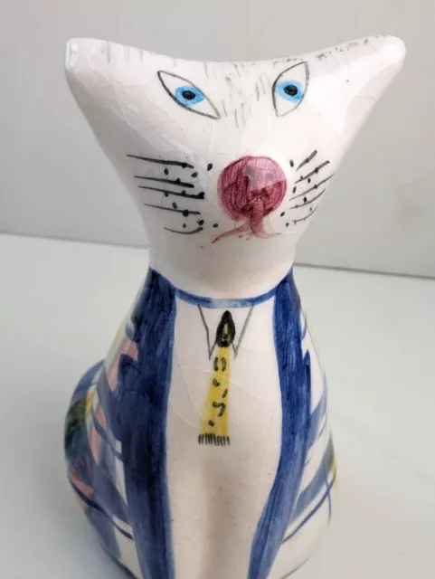 Vintage Mid Century Modern Art Pottery Cat Figure Glazed 60s Kitsch Stylized