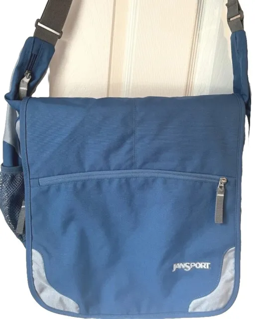 New!Jansport Thx3 Elefunk Messenger/laptop Bag Blue/grey  Adjustable Buckle Flap