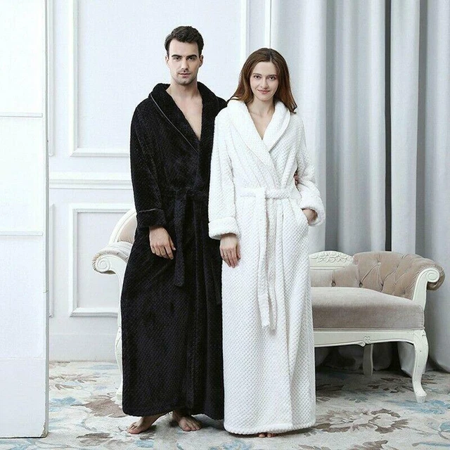 Extra Long Thick Coral Fleece Winter Warm Flannel Kimono Bathrobe Mens Nightwear
