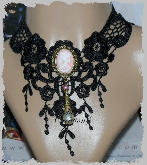 Collier Dentelle Baroque Camée La Rose - Bijou Fait Main Acier Inoxydable
