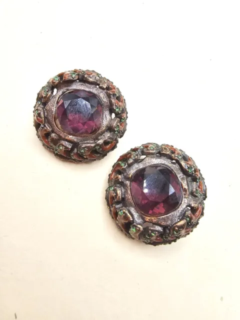 Vintage  JAY STRONGWATER purple Glass  clip on earrings