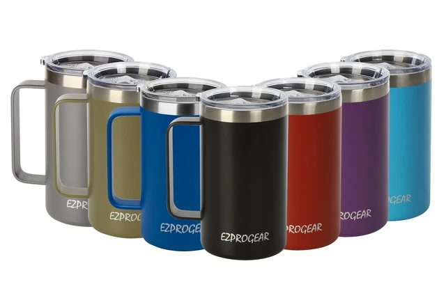 24 oz 2 Pack Stainless Steel Coffee Mug Insulated Tumbler w/Handle, Lids, Straws