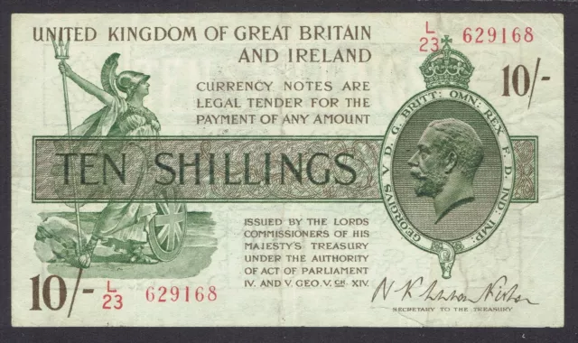 GB KGV - 1922 FISHER T30 - 10s TEN SHILLINGS TREASURY BANKNOTE - COLLECTABLE