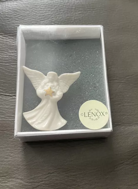 Vintage Lenox Porcelain Christmas Angel Holding Gold Star Pin Brooch