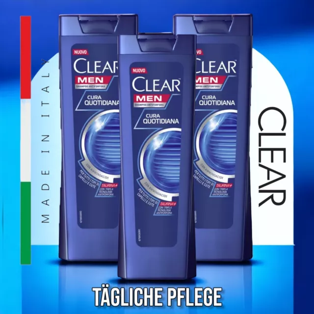 3x CLEAR MEN Anti-Schuppen Shampoo CURA QUOTIDIANA TÄGLICHE PFLEGE (3X 225ml)