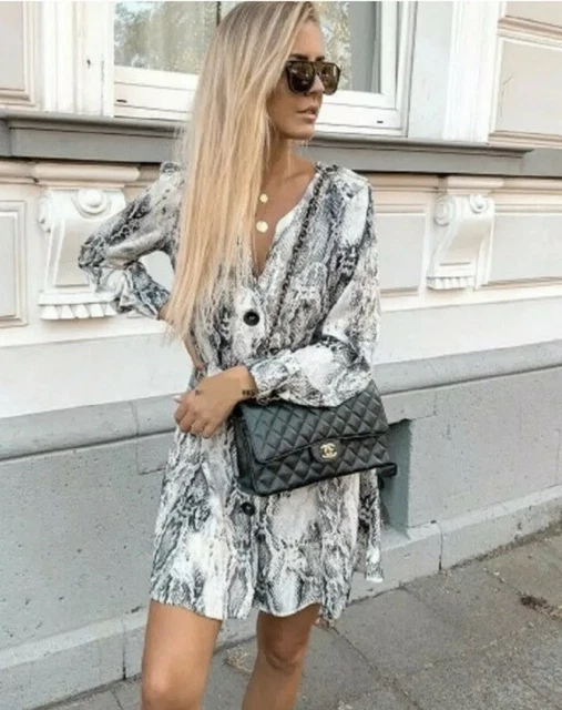 ZARA GREY SNAKE Print Mini Dress. Size S 28.00 - PicClick UK