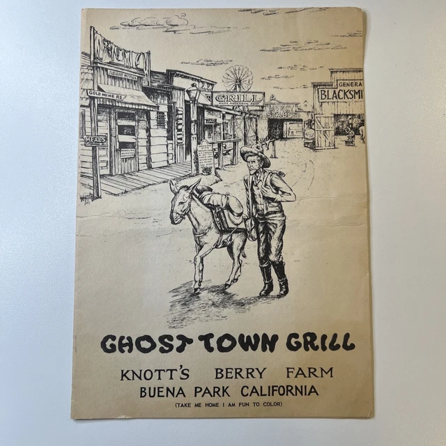 1950S KNOTT’S BERRY Farm Ghost Town Grill Menu & Coloring Booklet $5.95