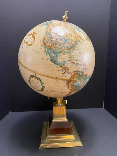 Replogle Globe 12" Diameter World Classic Series Raised Relief Brass & Wood Base