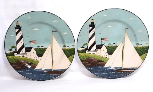 Lot of 2 Coastal Breeze Warren Kimble Salad Dessert Stoneware Plates 8"