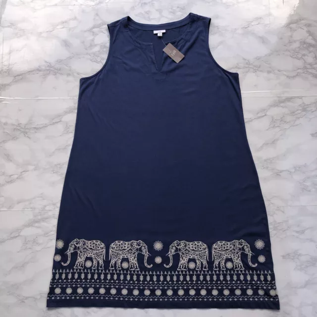 J.Jill Dress Women XL Embroidered Elephant Walk Sleeveless Boho Knit Blue Cotton