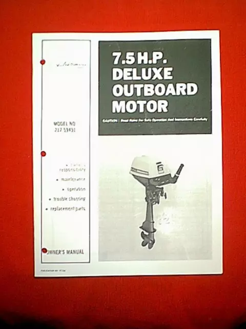 Sears Ted Williams 7.5 Hp Deluxe Outboard Motor 217.59491 Owner's & Parts Manual