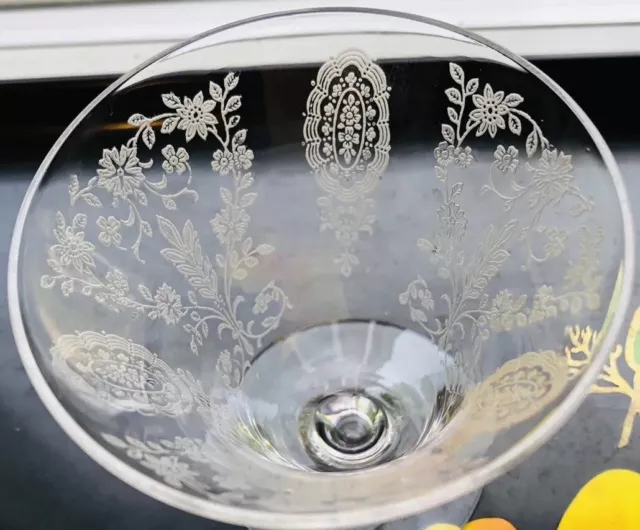 1940’S Art Deco Nick Nora Cocktail Glass Tiffin Love Lace Etch Martini Barware-4