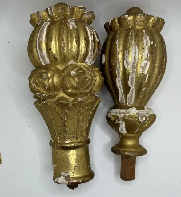 Two Antique Hand Carved And Gilded Wooden Finials. Italian 16th Century.