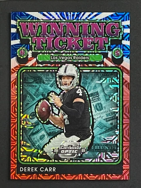 2021 Contenders Optic Winning Tickets Red White & Blue Derek Carr 12/13