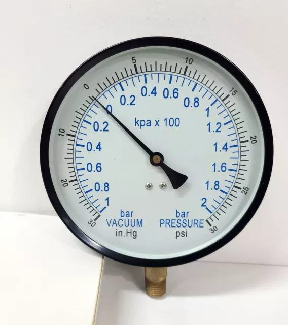 Vacuum Pressure Gauge 4-1/2" ~ -30 to 30 PSI Bar 1/4" Brass NPT Bottom Connect