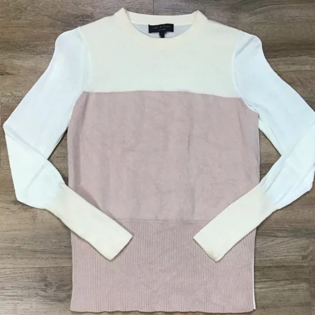 Rag & Bone Sweater Size XS Marissa Color Block Lightweight Soft Pink Cream *READ