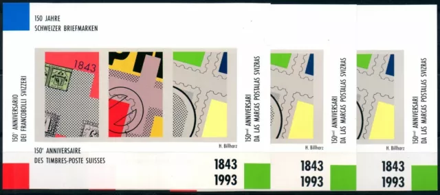 SCHWEIZ 3 Vignettenblöcke 150 Jahre Schweizer Briefmarken 1993 Vignette