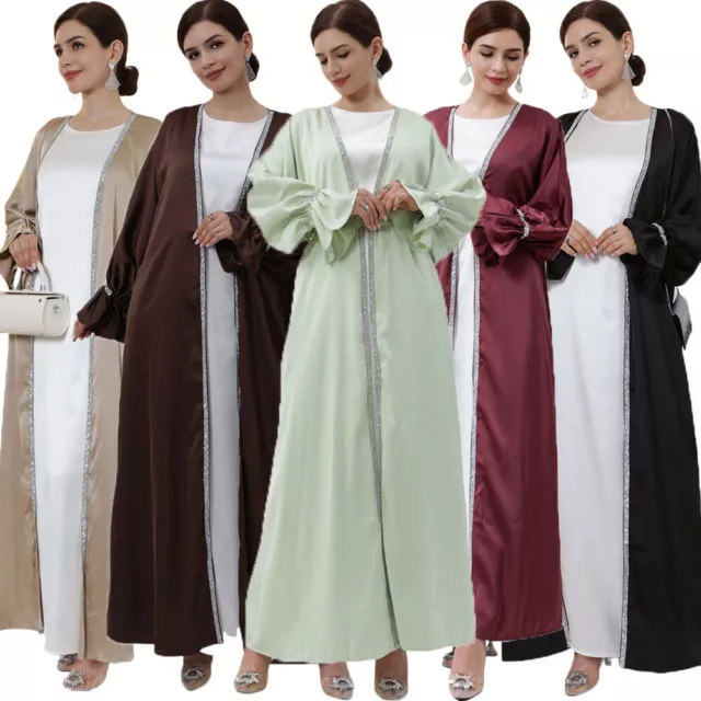 Kaftan Open Abaya Women Muslim Satin Cardigan Kimono Maxi Dress Robe Gown Caftan