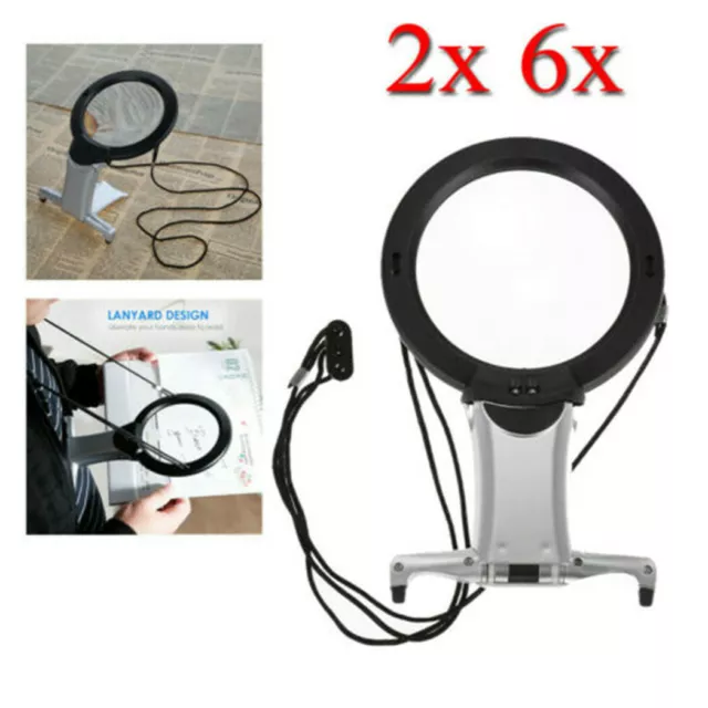 Magnifying Glass 6X Large With Light Led Lamp Giant Magnifier Reading Hands  Free