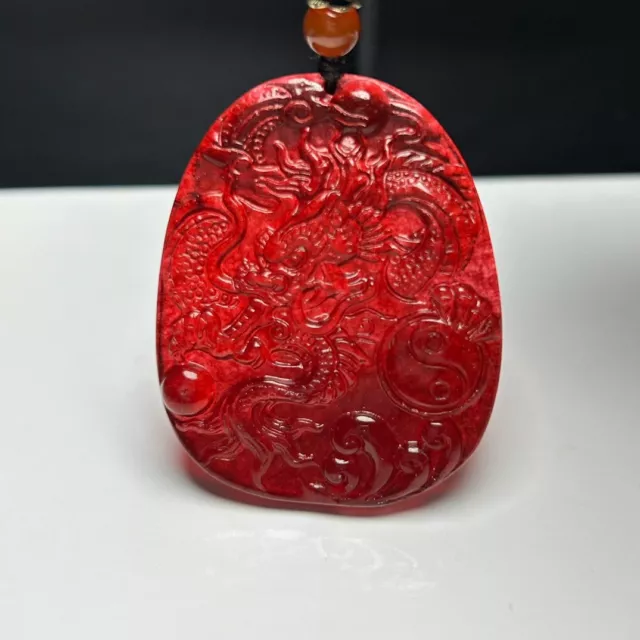 Certified Natural High Ice Red Jade Jadeite carving  dragon Pendant&Necklaces