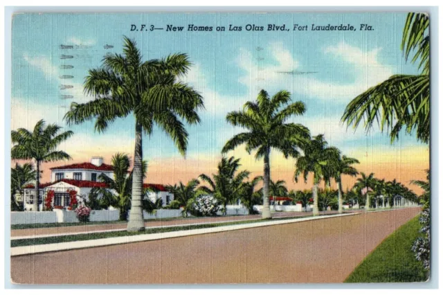 1950 New Homes Las Olas Boulevard Exterior View Fort Lauderdale Florida Postcard