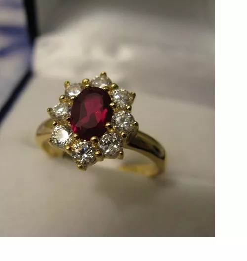 Bague T52 Fleur 14 mm Marquise de Rubis Cz Plaqué Or 18K