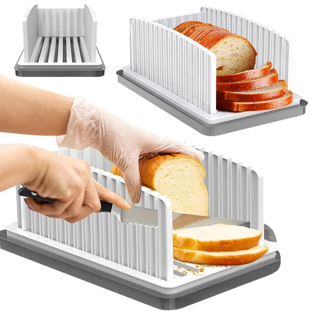 BREAD SLICER WITH Crumb Tray Bread Slicing Guide Adjustable Width