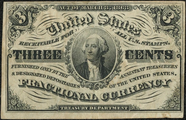 Third Issue 3C Third Cent Fractional Currency Note Fr#1226