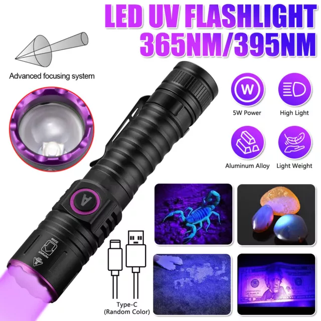 5W UV Torch 395/365nm LED Flashlight Black Light Ultraviolet Blacklight Detector