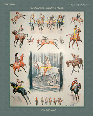 La Vie Parisienne NOBLE FEMININE HORSE RIDERS 8x10 vtg French cover Art print