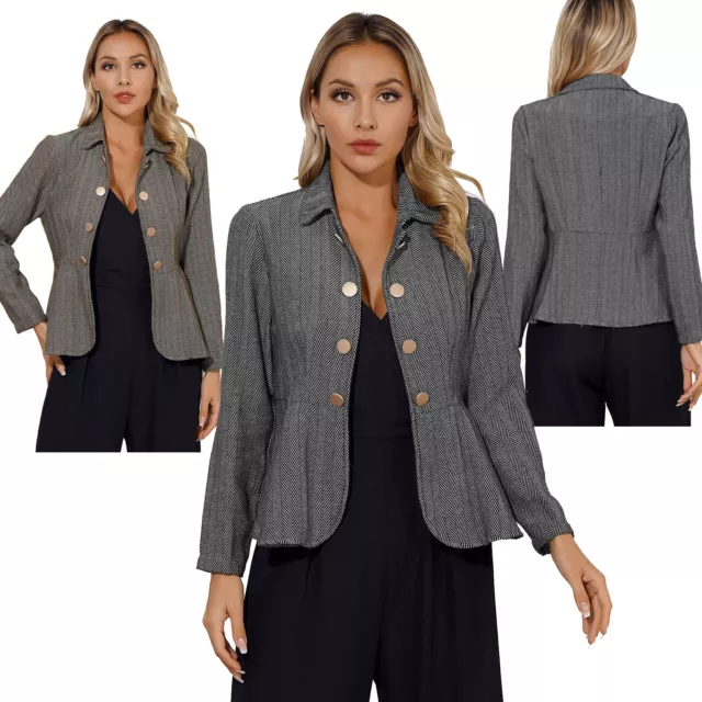 Womens Blazer Ruffle Peplum Coat Office Jacket Long Sleeve Suit Slim Outerwear