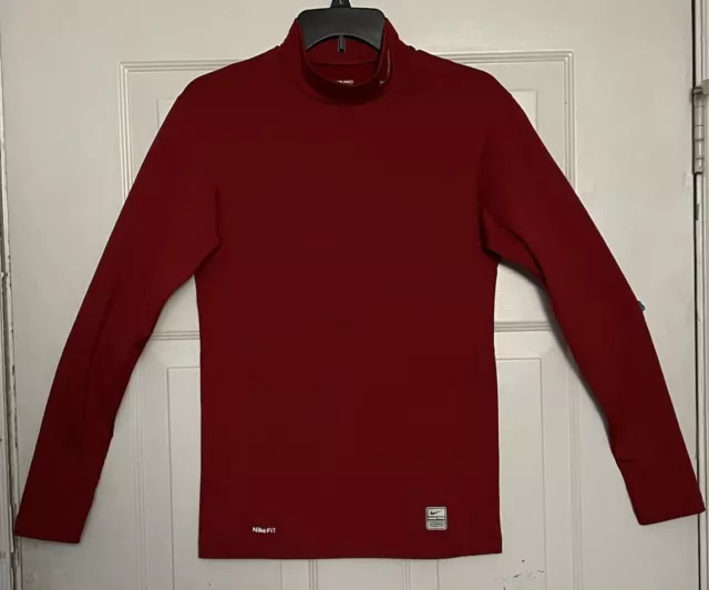 Nike Pro Compression NikeFit Long Sleeve Mock Neck Red Shirt Men's Size Medium