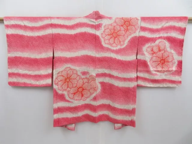 3405T12z620  Japanese Kimono Silk SHIBORI HAORI  Red-Pink