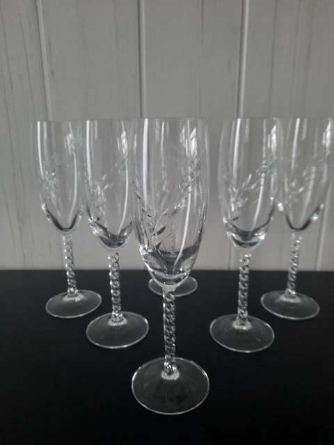 6 Verres Flûtes À Champagne Cristal D'arques Modèle Fleury Taille Epi