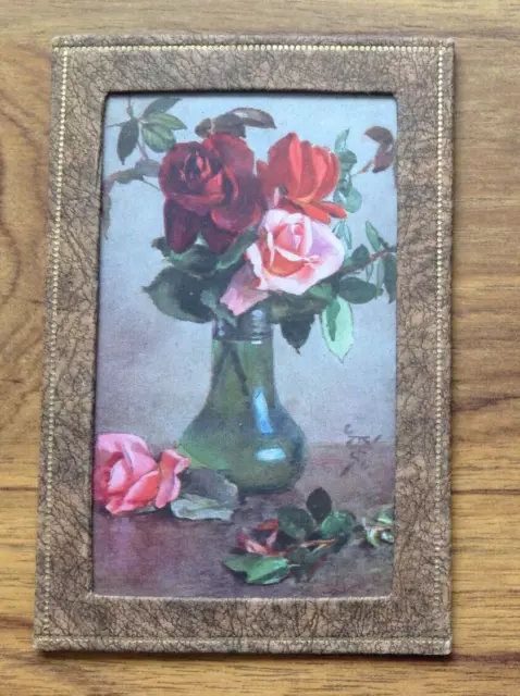 Vintage Card Framed Paper Jar of Flowers 1944 / 1945 Calender    Free UK Postage