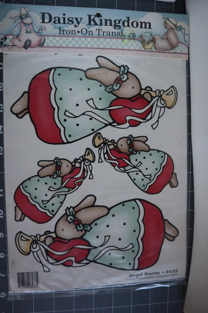 Vintage 1980s Daisy Kingdom Iron On Transfers Christmas Angel Bunny 6433