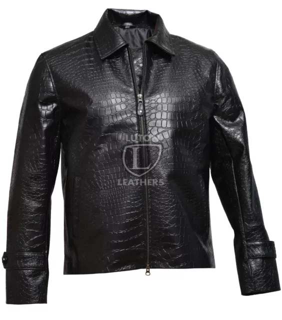 Crocodile Embossed Bomber Faux Leather Jacket Men Alligator Print Jacket Mens 2