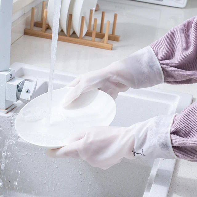 1 par de guantes de goma impermeables para lavar platos herramienta de lavado duradera de cocina